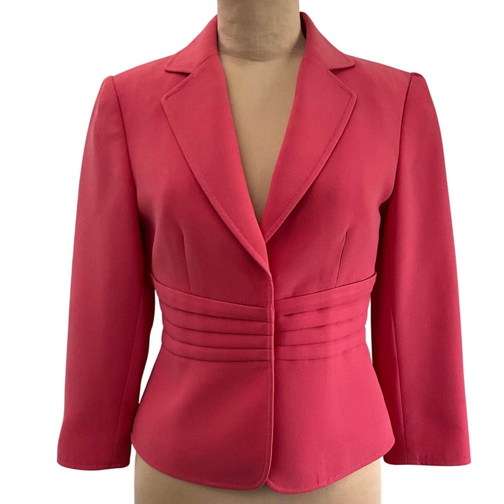 Tahari Arthur S‎ Levine Coral Pink Ruched Waist Career Jacket Blazer Petite 2P